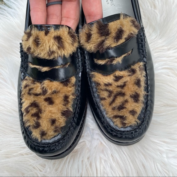 RE/DONE Weejuns The Winsome black Glossed-leather Leopard Calf Hair Pumps 9 - Picture 2 of 7